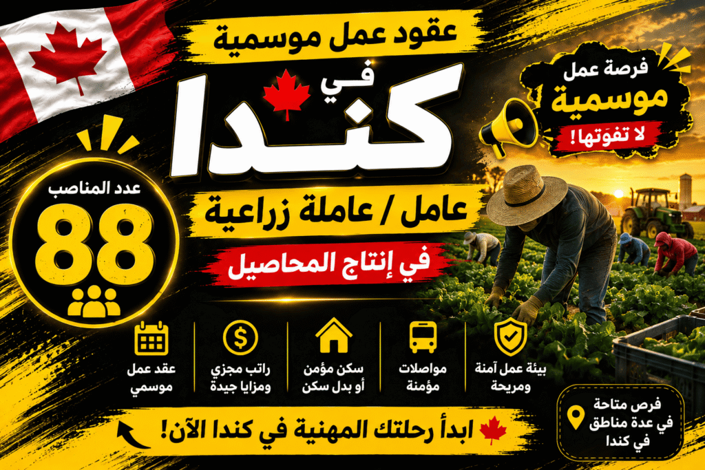 عقود عمل موسمية في كندا – 88 عامل / 88 عاملة زراعية في إنتاج المحاصيل