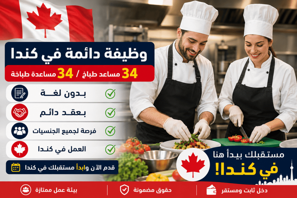 وظيفة دائمة في كندا – 34 مساعد طباخ / 34 مساعدة طباخة