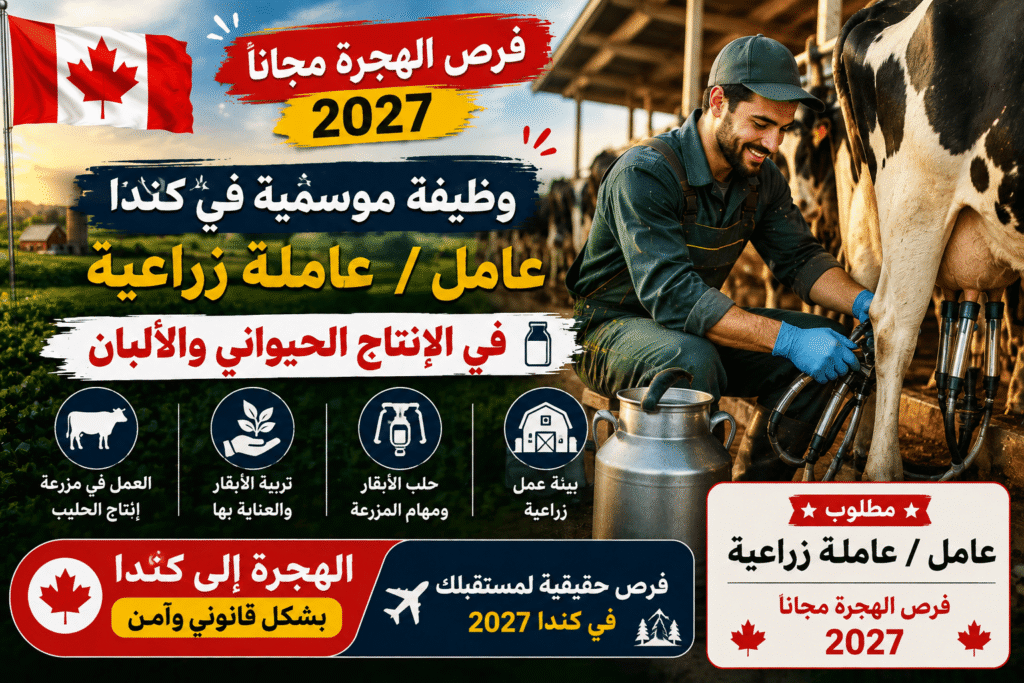 وظيفة موسمية في كندا – عامل / عاملة زراعية في الإنتاج الحيواني والألبان