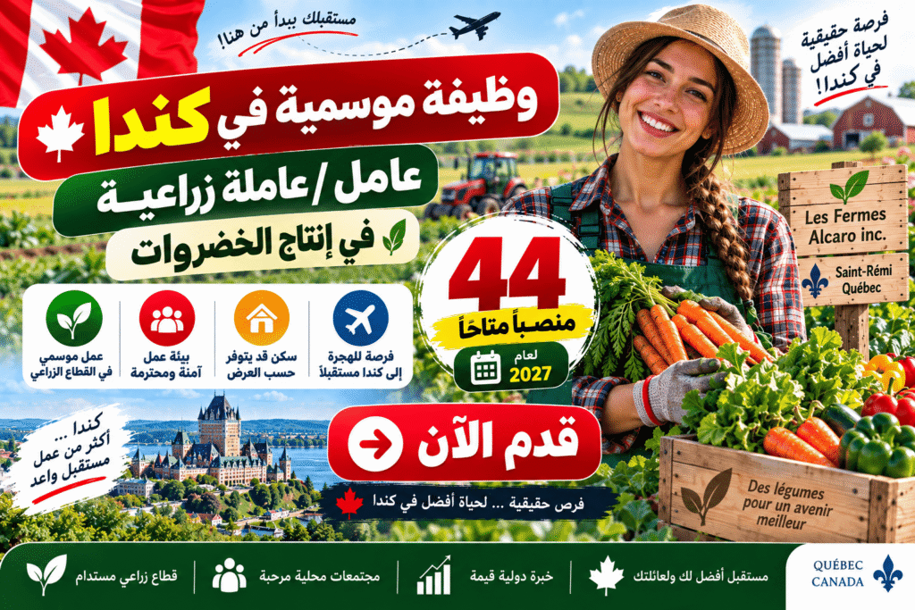 وظيفة موسمية في كندا – 44 عامل / 44 عاملة زراعية في إنتاج الخضروات