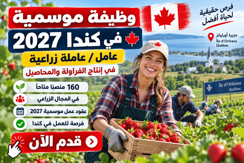 وظيفة موسمية في كندا – 160 عامل / 160 عاملة زراعية في إنتاج الفراولة والمحاصيل