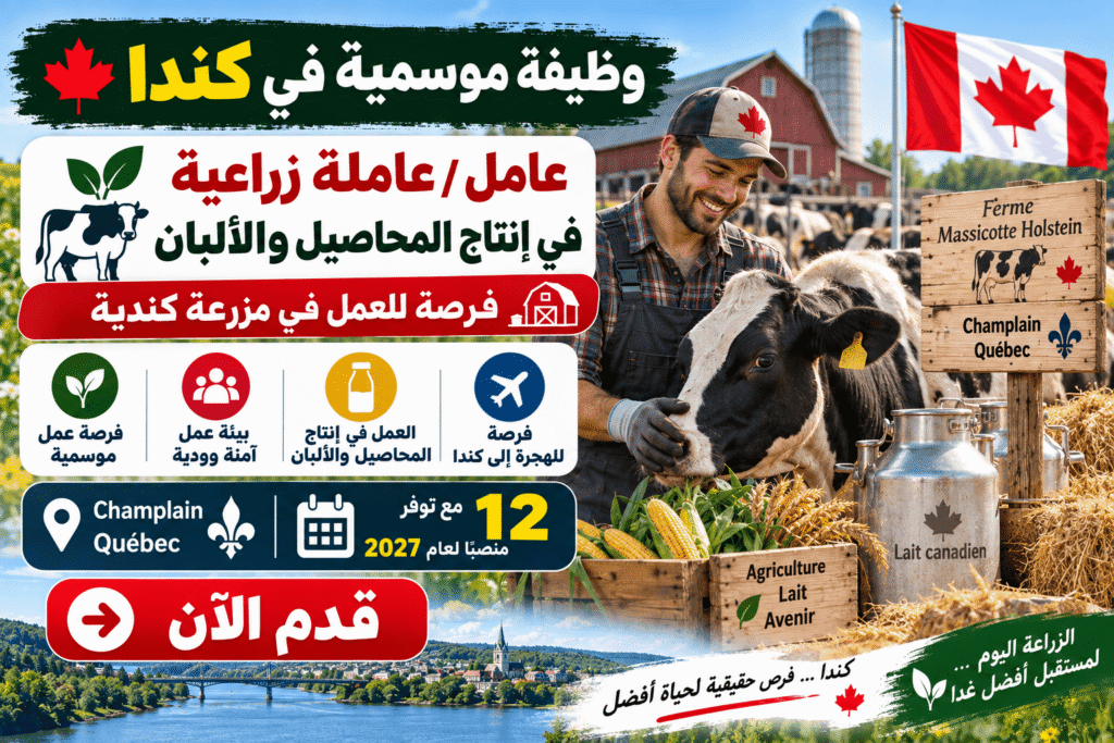 وظيفة موسمية في كندا – 12 عامل / عاملة زراعية في إنتاج المحاصيل والألبان