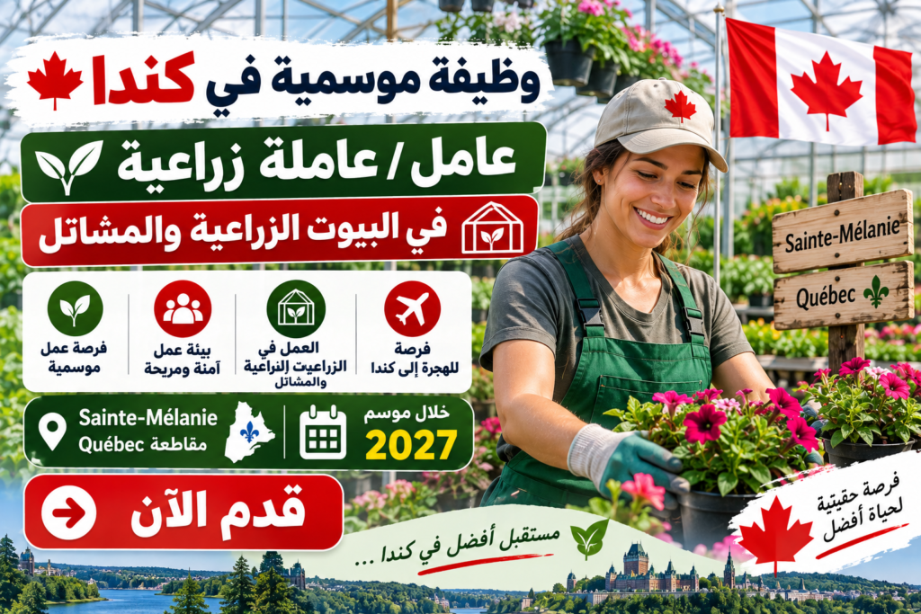 وظيفة موسمية في كندا – عامل / عاملة زراعية في البيوت الزراعية والمشاتل