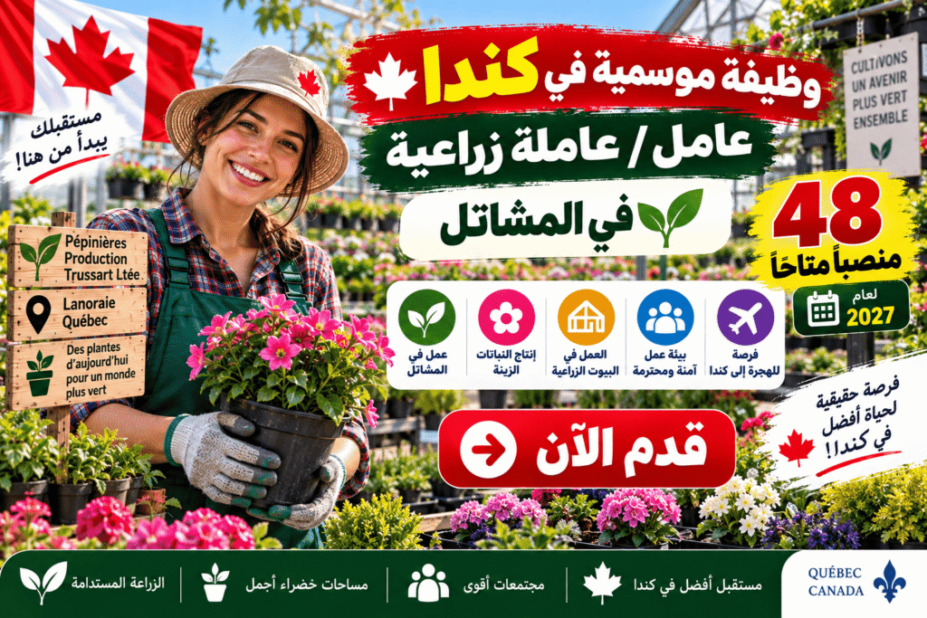 وظيفة موسمية في كندا – 48 عامل / 48 عاملة زراعية في المشاتل