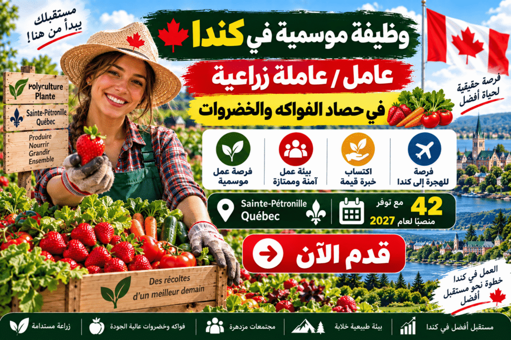 وظيفة موسمية في كندا – 42 عامل / 42 عاملة زراعية في حصاد الفواكه والخضروات