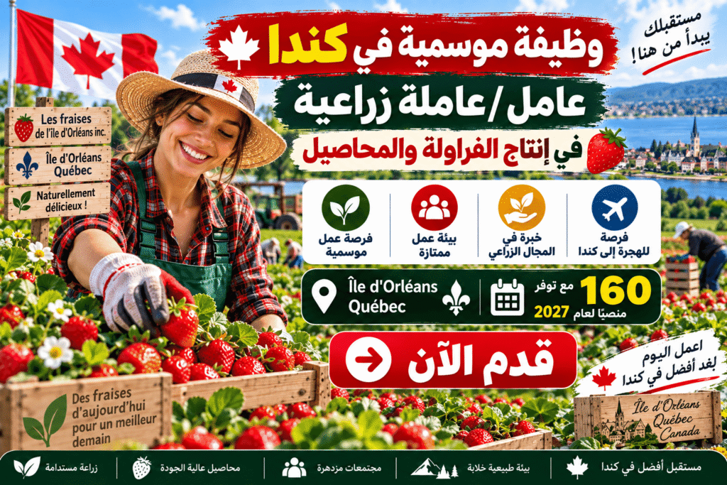 وظيفة موسمية في كندا – مطلوب 160 عامل / عاملة زراعية في إنتاج الفراولة والمحاصيل