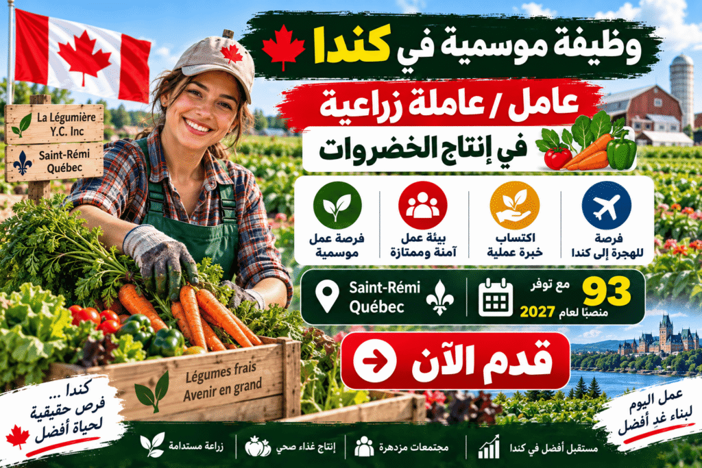 وظيفة موسمية في كندا – مطلوب 93 عامل / عاملة زراعية في إنتاج الخضروات
